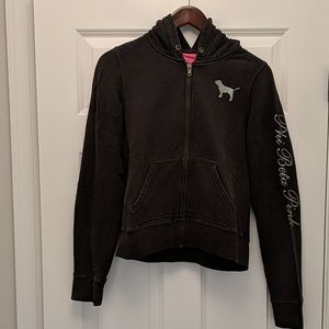 Pink Comfy Black Rhinestone Hooded Sweatshirt